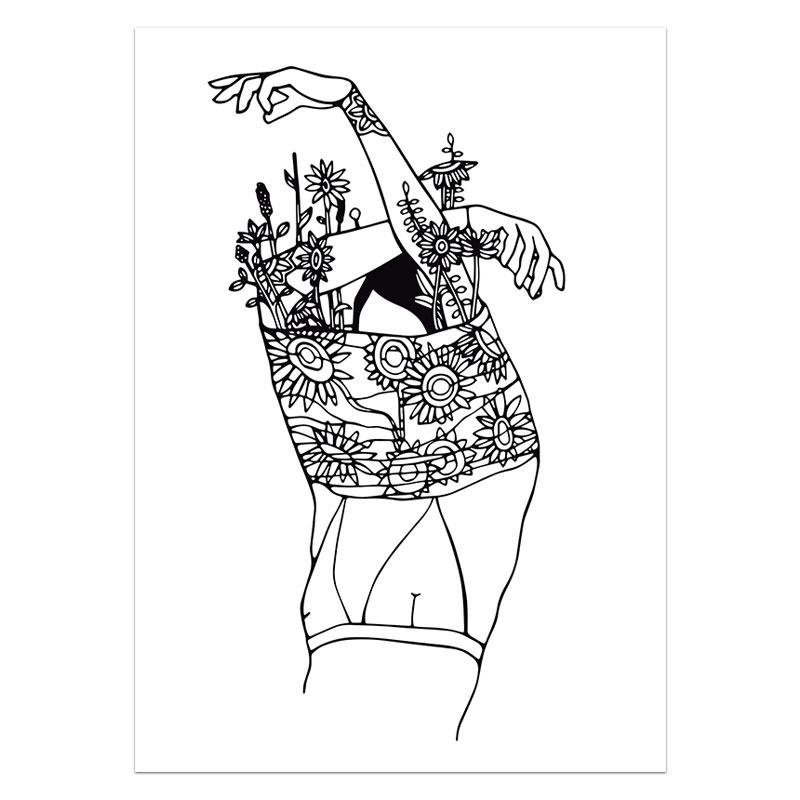 Wall Art Canvas Painting Line Draw Flower Girl Abstract Painting Nordic Posters And Prints Wall Pictures For Living Room Decor