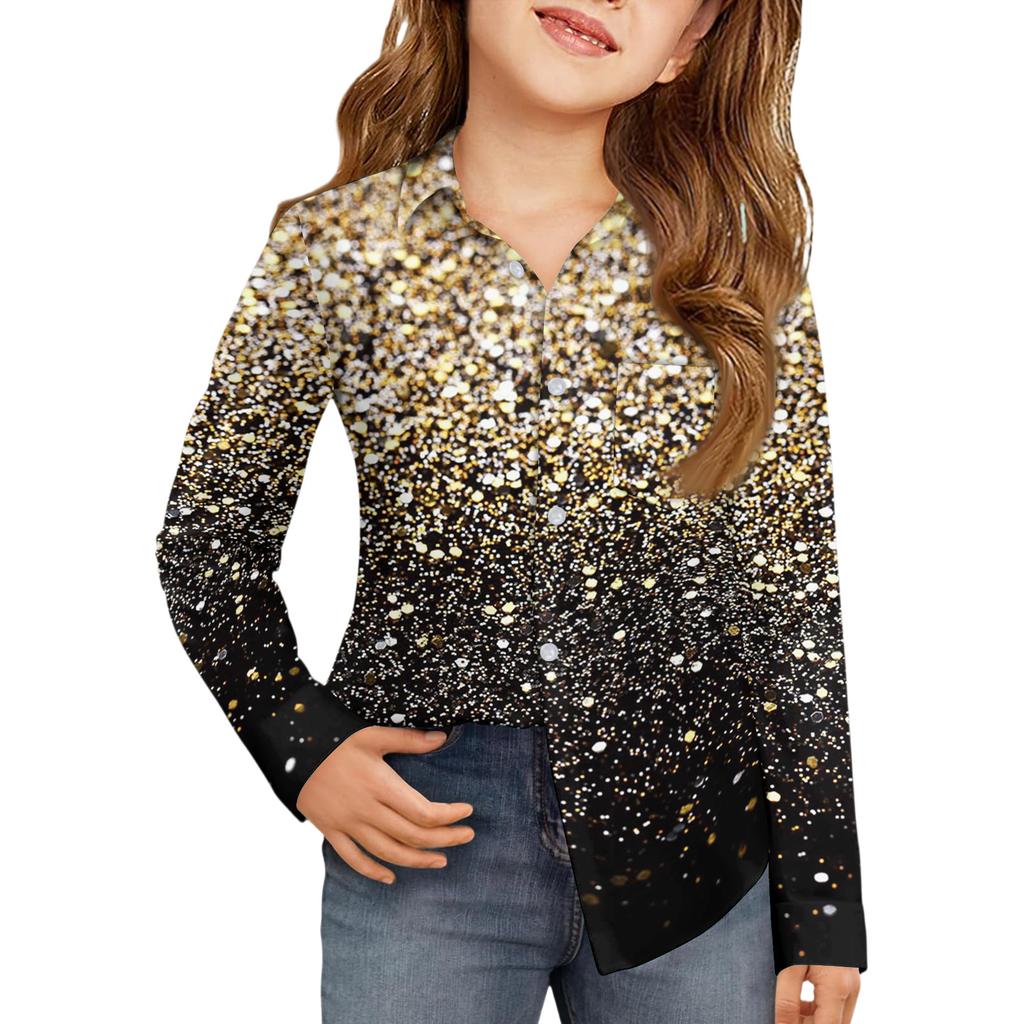 Рубашка на пуговицах для девочек - Блузка-платье с длинным рукавом