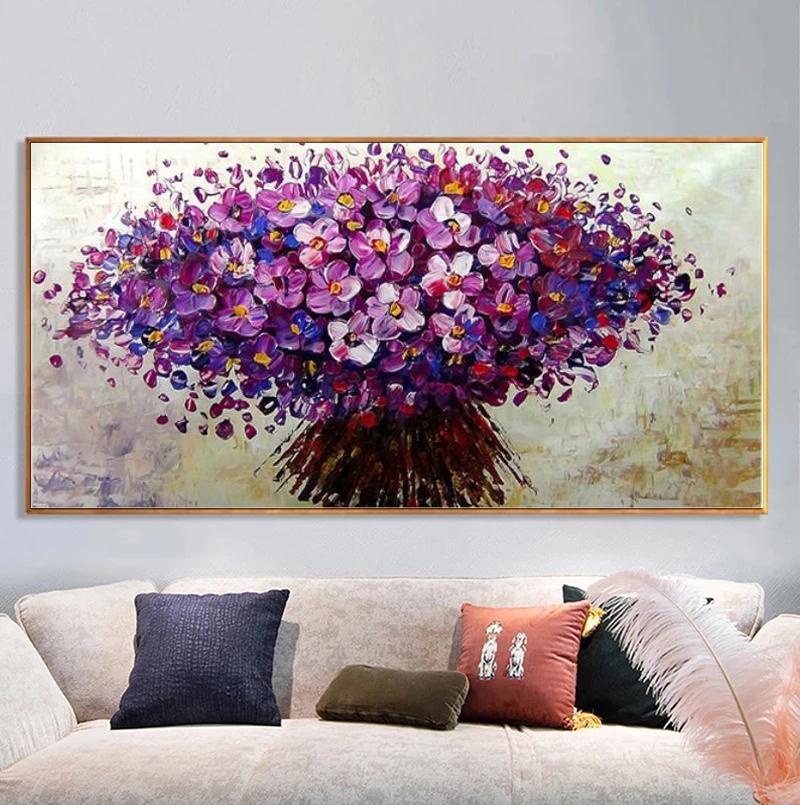 Nordic Abstract Blue Flowers Oil Painting On Canvas Wall Art Posters Prints Wall Pictures for Living Room Home Cuadros Decor