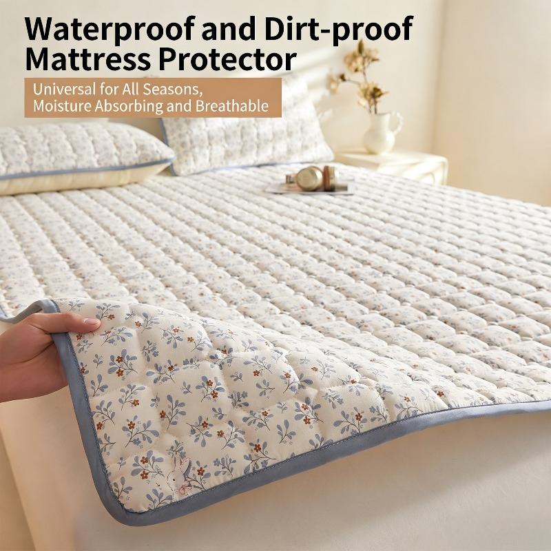 1pc Skin-Friendly Breathable Soft Square Pattern Sandwich Waterproof Mattress Protector,Bedspread,Mattress Cover,Fitted Sheet