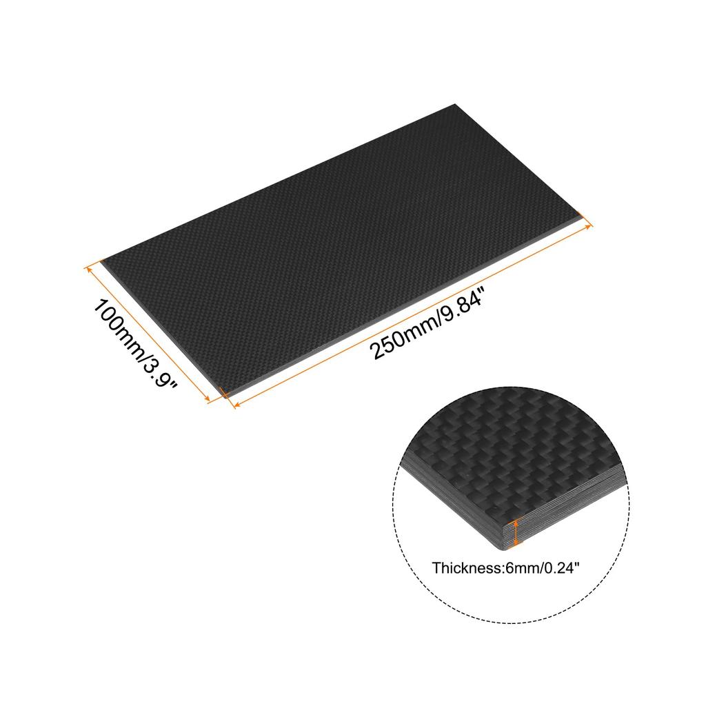 Uxcell 1pcs Carbon Fiber Sheet 250x100x6mm Glossy Surface Paltrusion Flat Carbon Fiber Board Weave Panel Sheet for Kite RC Airplane