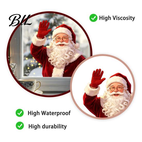 Santa Claus Decorations Christmas Static Window Clings, Waving Stickers, No?Glue Removable Decorative Gifts Glass Decal for Balcony Home Shop