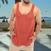 Men Summer Knitted Tops O-neck Sleeveless Solid Color Loose Fit Pullover Tops Stretchy Vest Streetwear