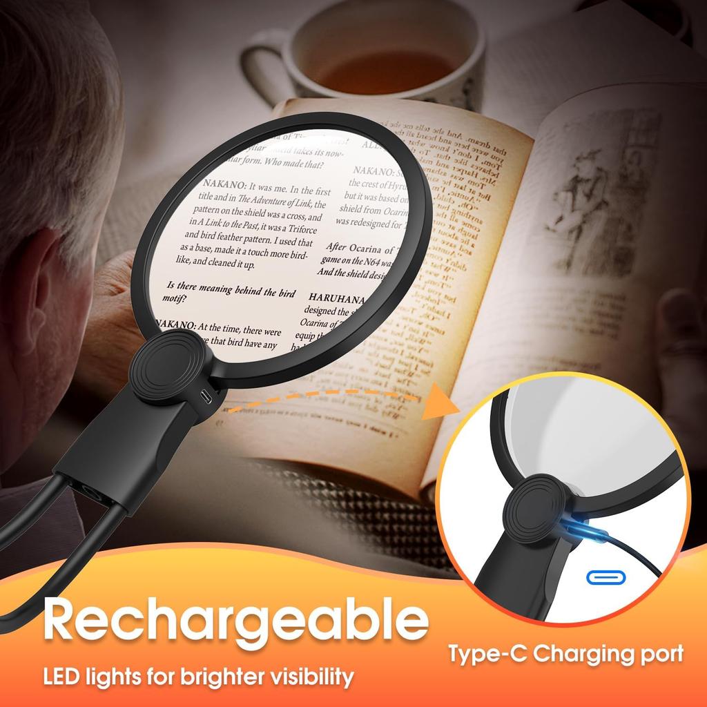 Увеличительное стекло на шею с подсветкой, 5-кратная лупа с подсветкой для чтения, изготовления ювелирных изделий, ремонта электроники, шитья