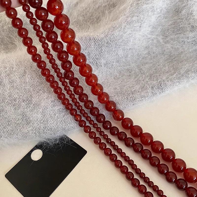 Женское колье из стерлингового серебра 925 пробы с красным агатом - Бусы-цепочка для свитера на китайский Новый год и Рождество