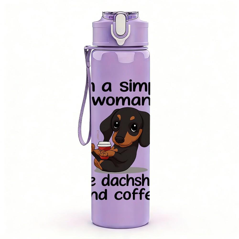 1PC Simple Woman Dachshund Coffee 750ml Color Plastic Sports Water Bottle Leakproof Flip Straw Lid Suitable for Sports Office Home Use