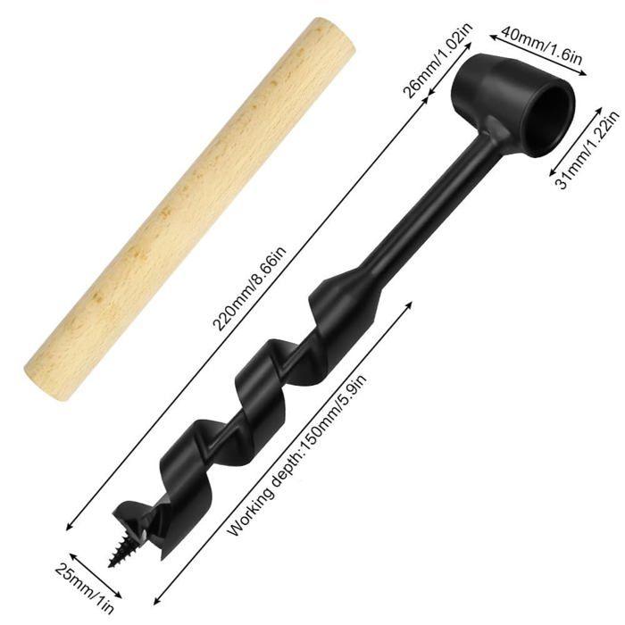 Tarière manuelle - AIMOONSA - Foret hélicoïdal - Acier au carbone - 160 mm - Noir