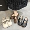 Flat-bottomed Retro Mary Jane Small Leather Shoes Women's 2025 Spring and Autumn New Velcro Soft-soled Single Shoes Doudou Shoes