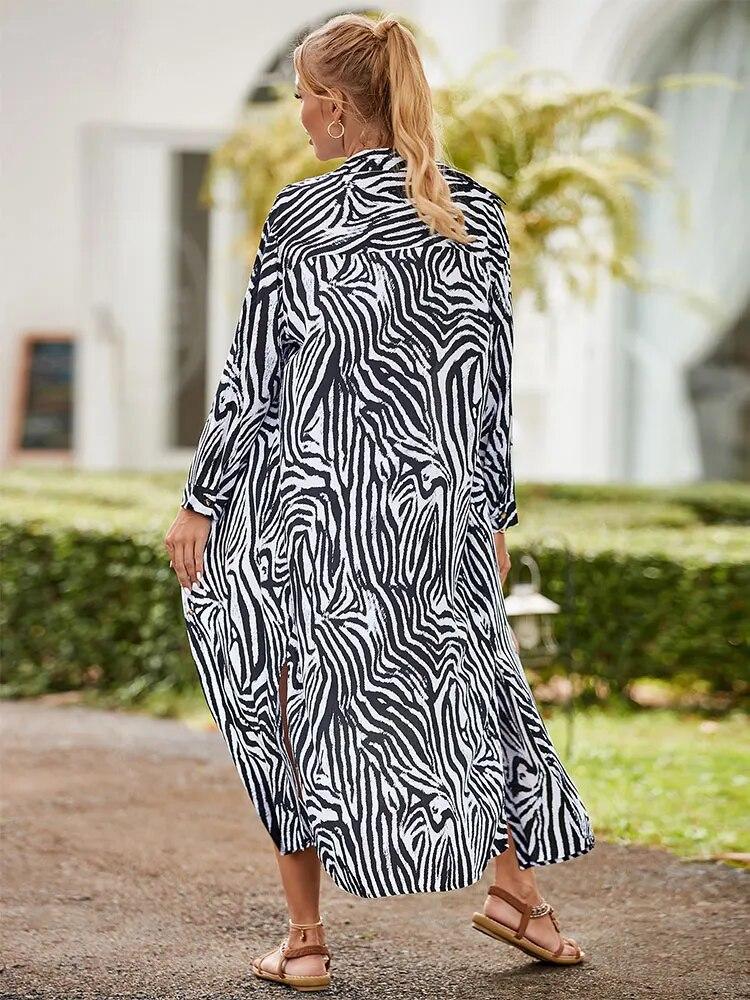 EDOLYNSA White Plaid Pocket Long Shirt Dress Tunic Women Summer Clothing Beach Wear Swim Suit Cover Up Bikini Cover-ups