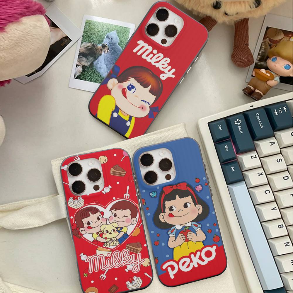 Fujiya Milky Peko Chan For IPhone 16 15 14 13 12 11 17 Pro Max Plus Wave Corrugated Phone Case Anti Drop Cover