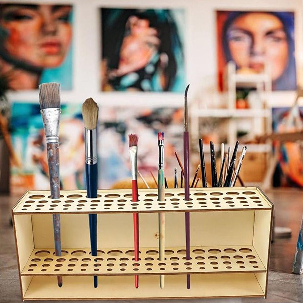 Подставка для акварельных кистей из дерева, 67 отверстий, органайзер для стола, держатель для кистей из натуральной краски, художественные принадлежности