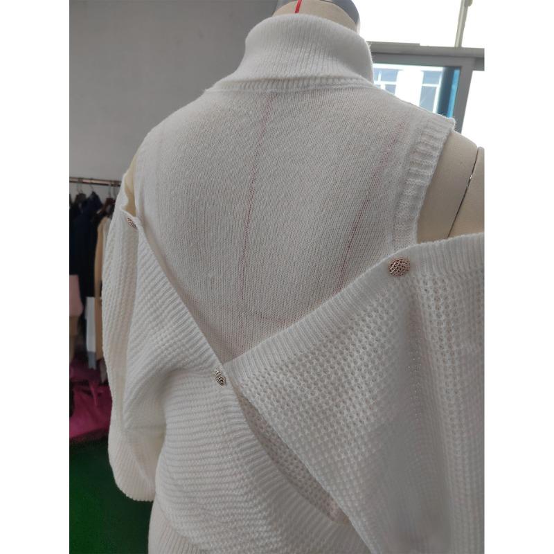 Осенне-зимний свитер женский без бретелек с длинным рукавом однотонный пуловер с высоким воротом вязаный свитер