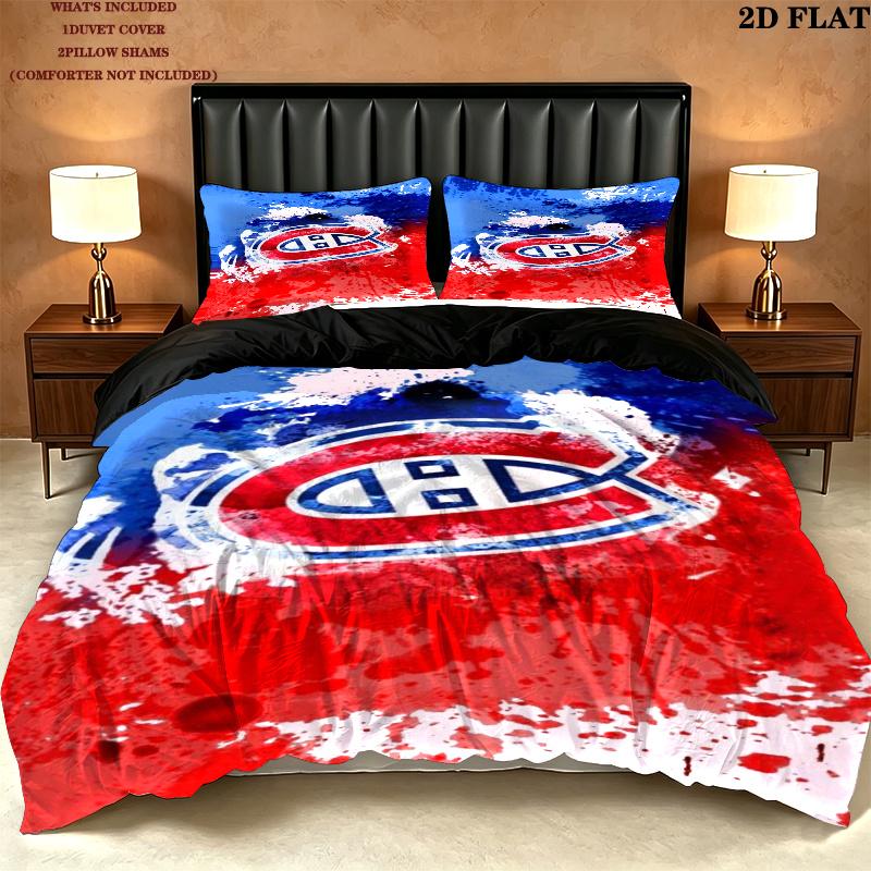 Постельное белье с узором Montreal Canadiens Пододеяльник Наволочка Домашний Декор Подарок (1 пододеяльник + 2 наволочки, без наполнителя)