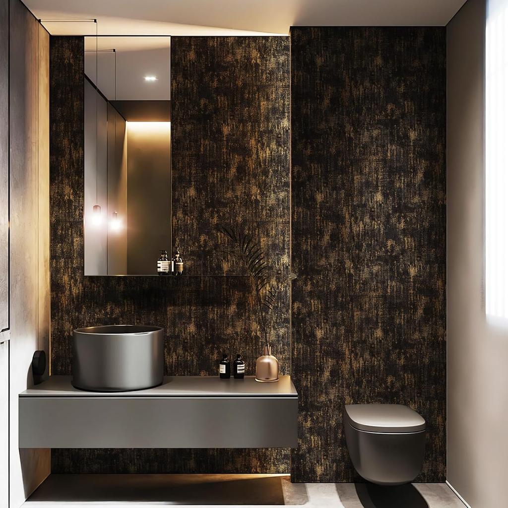 Винтажные черные золотые металлические самоклеящиеся обои, самоклеящиеся промышленные металлические обои под бетон, наклейки на обои