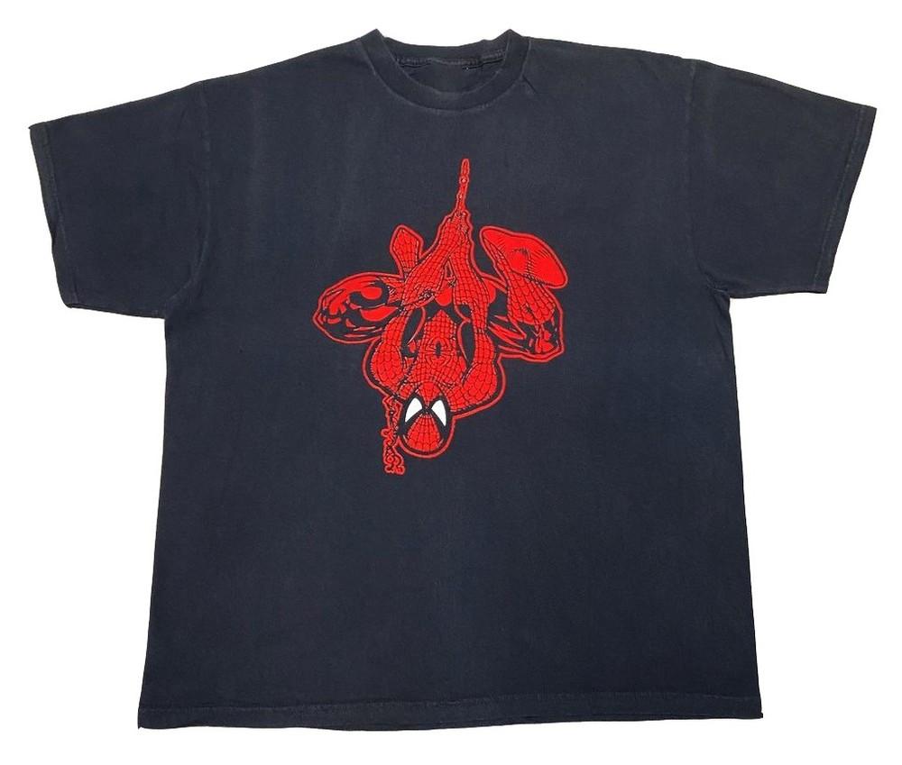 НОВЫЙ Человек-Паук Вверх ногами 90-е Y2K Marvel Черная Футболка Перепечатка НОВАЯ Унисекс Футболка