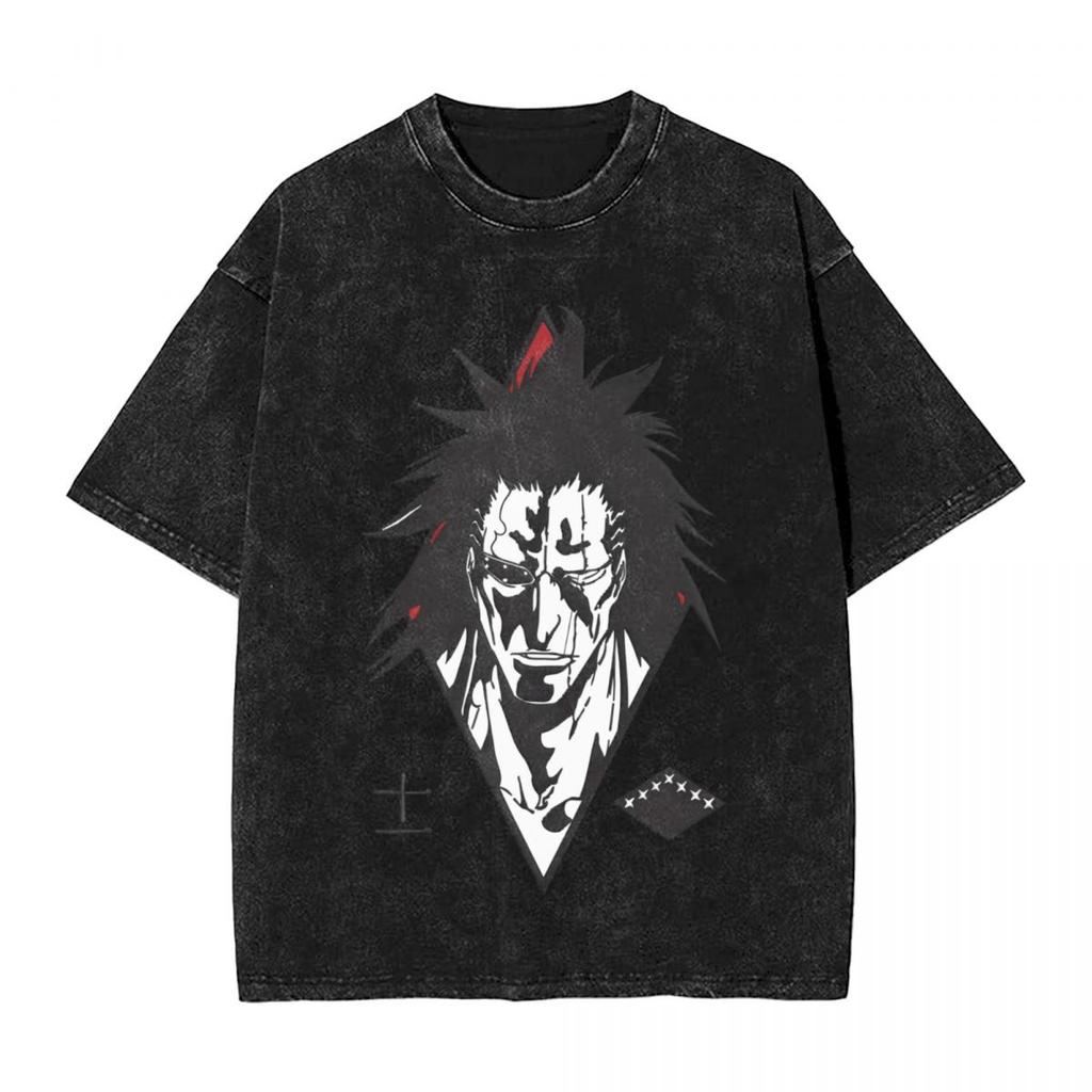Bleach Kurosaki Ichigo Manga Print Tshirt Vintage Washed Oversized T Shirt Men Women Clothing Casual Cotton Short Sleeve Tees