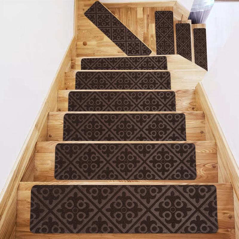 8''x30'' Vintage Luxury Floral Self-Sticking Stair Treads Mat Polyester Non-Slip TPR Backing Home Stain Resistant Anti-Slip