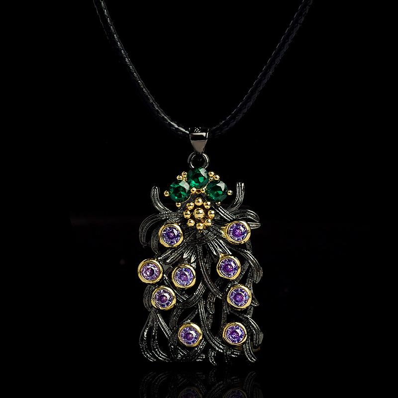Bohemian Style Purple Zircon Pendant with Irregular Black and Gold Flower Shaped Jewelry High Quality Party Sweater