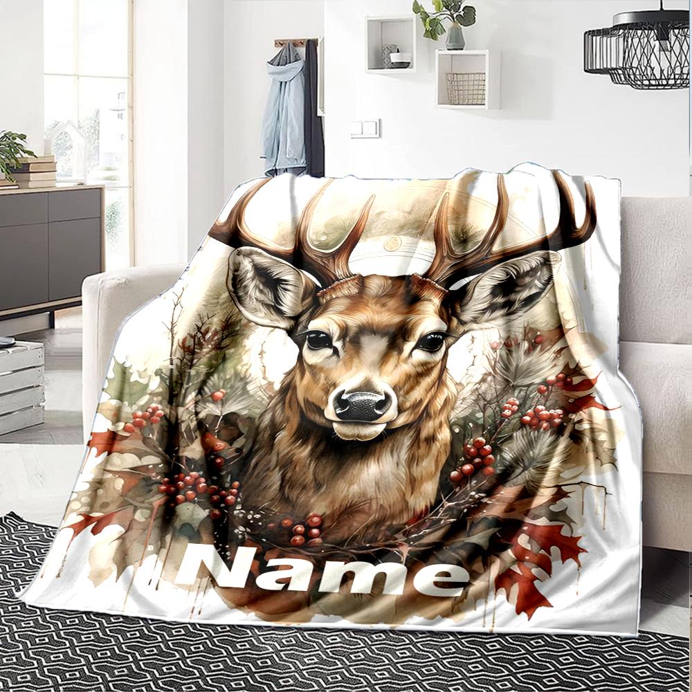 Custom Name Christmas reindeer Theme Printed Blanket - Perfect for Couch, Bed, Travel & Outdoor Use | Machine Washable, Cozy & Durable.