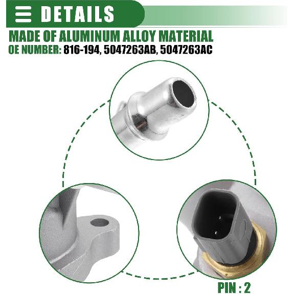 Motoforti Engine Coolant Thermostat Housing Assembly, for Jeep Cherokee 2014-2021, Metal, 816-194, Silver Tone