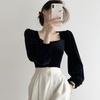 Square Collar Design Sense Solid Color Long-sleeved T-shirt Women's Autumn New Bottoming Shirt Irregular Inner Top