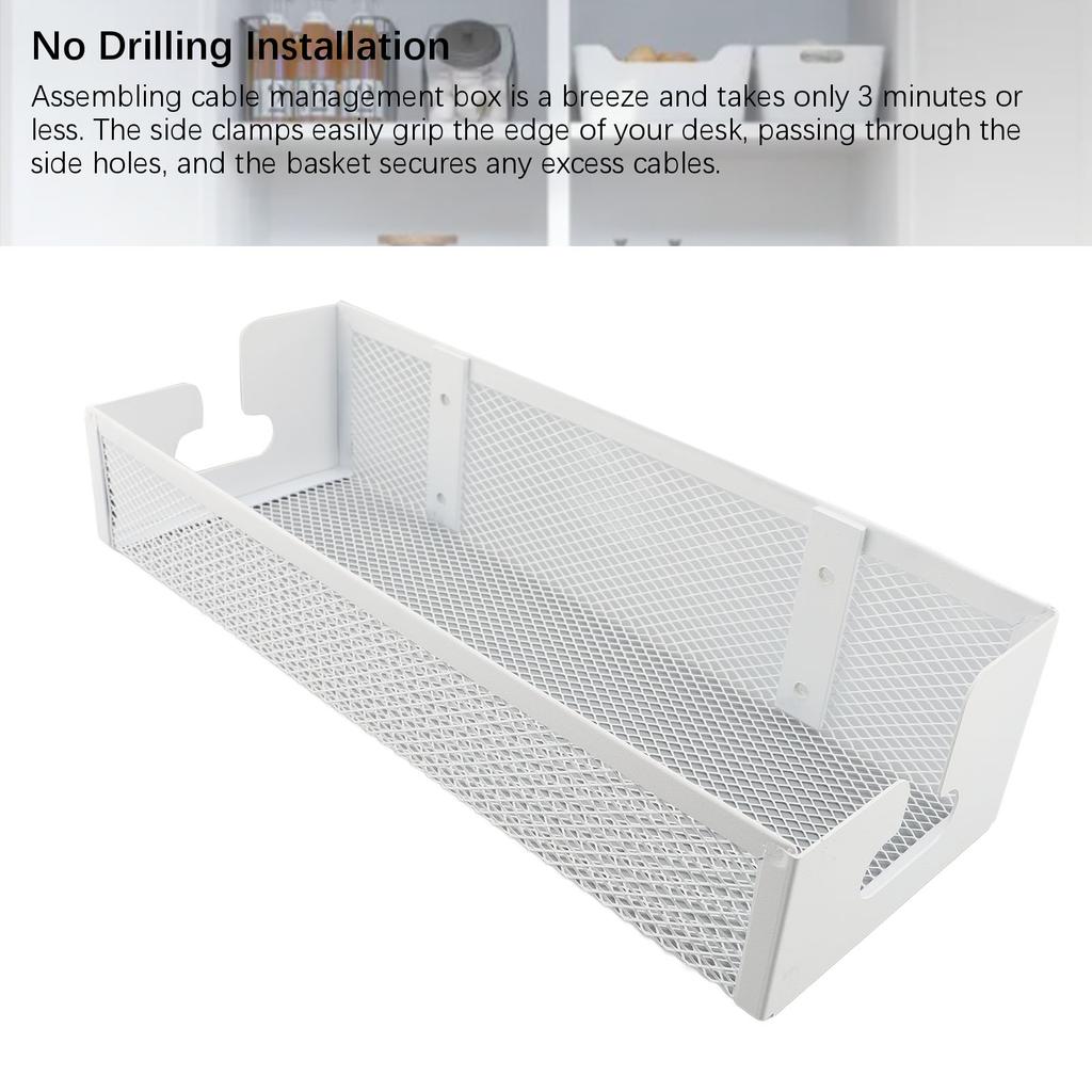 Подстольный лоток для прокладки кабелей Сетчатый короб для прокладки кабелей с креплением-зажимом Органайзер для кабелей для офиса дома Белый