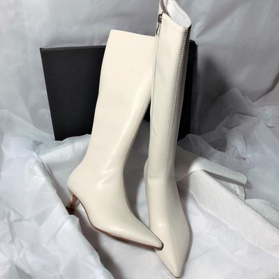 2024 заостренные, но до колена сапоги рыцарь корейская версия тонкий каблук темперамент высокие сапоги с боковой молнией