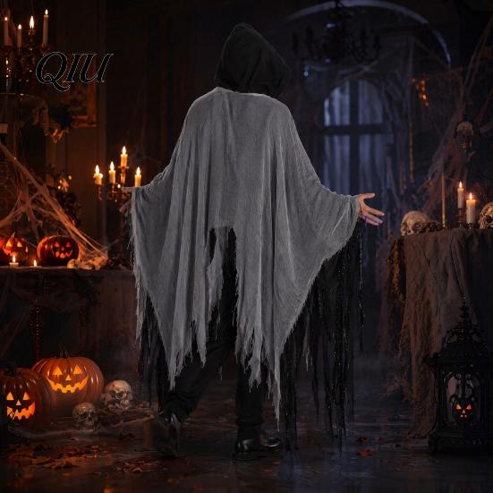 Grim Reaper Cape Costume, Halloween Scary Hooded with Cloak Head Cover for Adult, Medieval, Renaissance Cosplay Accessory Festival