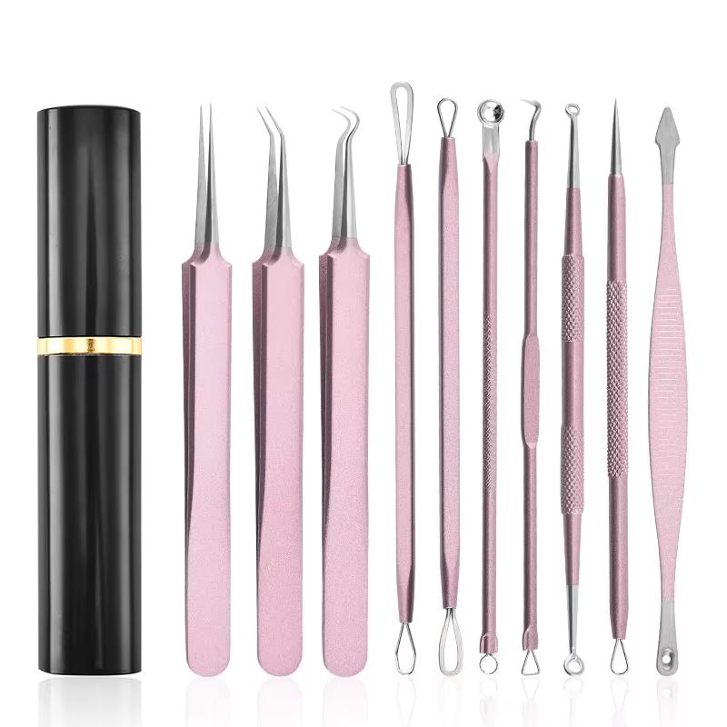 Pimple Popper Tool Kit 10 Pcs Blackhead Remover Comedone Extractor Kit Zit Removing for Forehead,Facial and Nose Skin Care Tool
