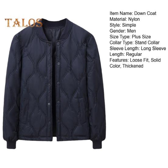 Мужское пуховое пальто с воротником-стойкой, длинными рукавами, застежкой на пуговицы, однотонная куртка с боковыми карманами, стеганая верхняя одежда для отдыха на открытом воздухе