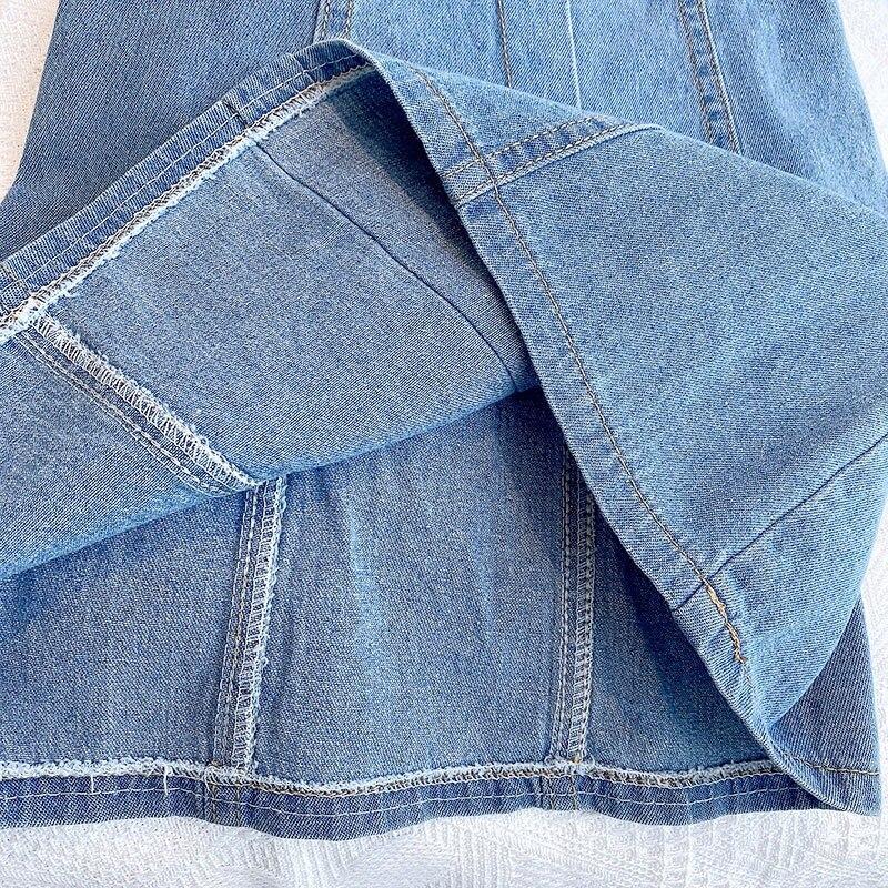 Детское джинсовое платье. Летняя юбка с квадратным вырезом для девочек. Детская юбка.