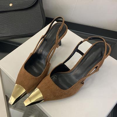 Liyke Модный Дизайн Металлический Острый Носок Слипоны Задний Ремешок Высокий Каблук Слингбэк Сандалии Женские Туфли Летняя Вечеринка Выпускной Обувь Коричневый