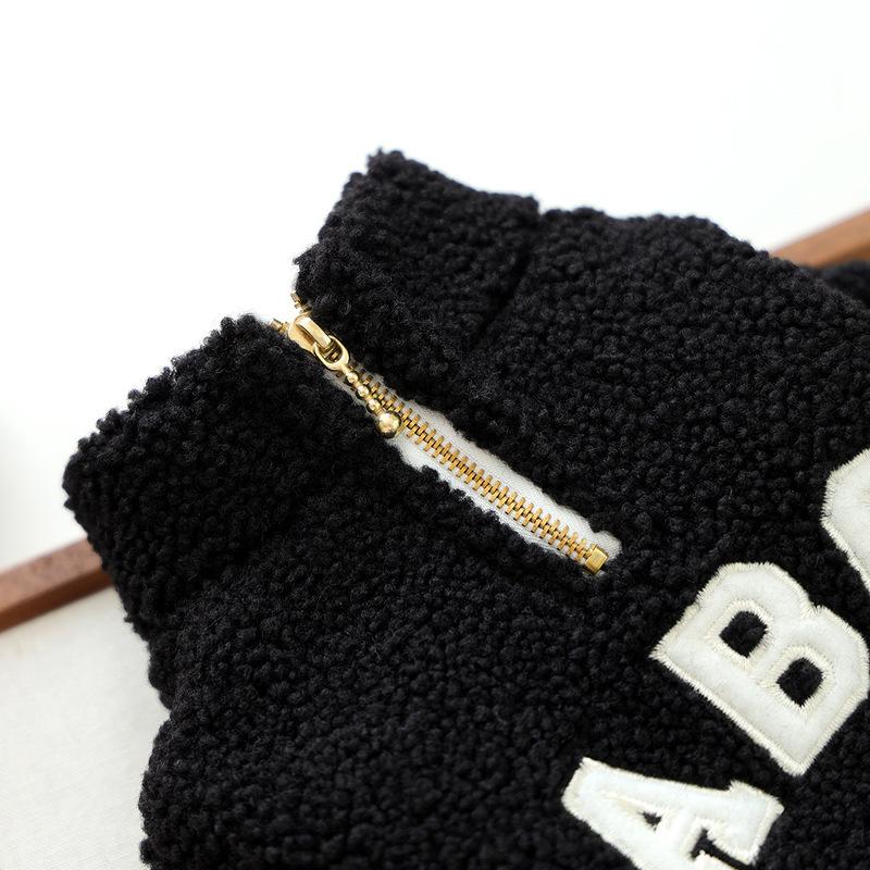 BXX ABC Letter Print Pet Zipper Coat, Soft Plush Stand Collar Warm Winter Jacket for Small Dogs Cats Puppy Daily Casual Clothes