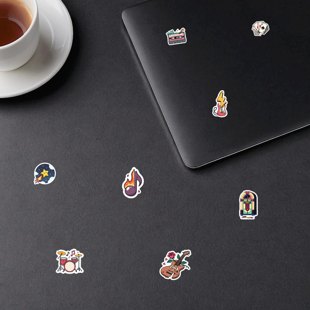 35-70pcs Rockin Music Stickers Cartoon Graffiti Decals Fans Gift Fridge Luggage Laptop Phone Guitar Car Bike Skateboard Decor