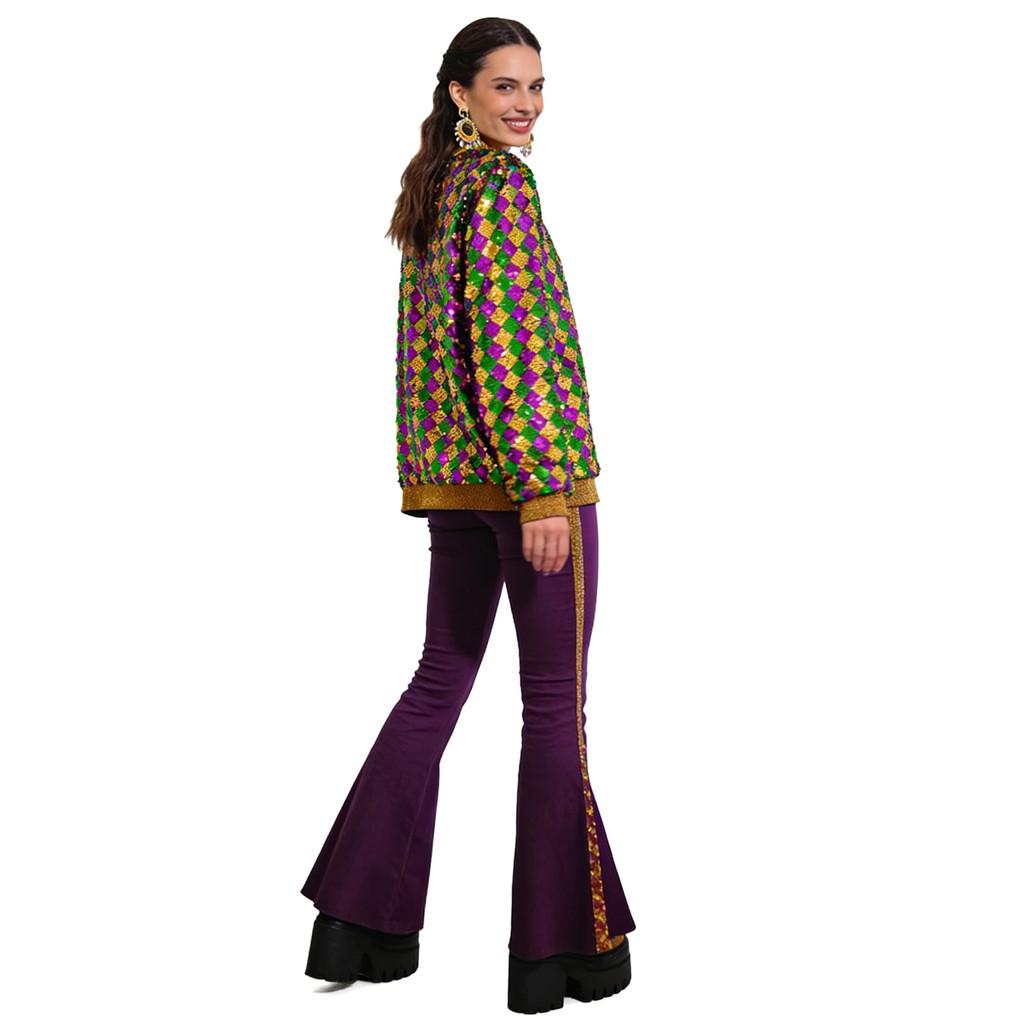 Carnival Theme Sequin Bomber Jacket With Vintage Contrasting Colors For Youth