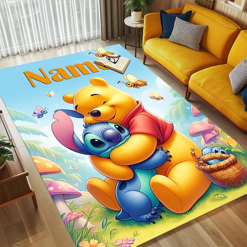 Personalized Name Winnie Pooh Living Room Non-Slip Area Rug Soft Carpet for Bedroom Kids Playroom Sofa Office Home Decor Doormat