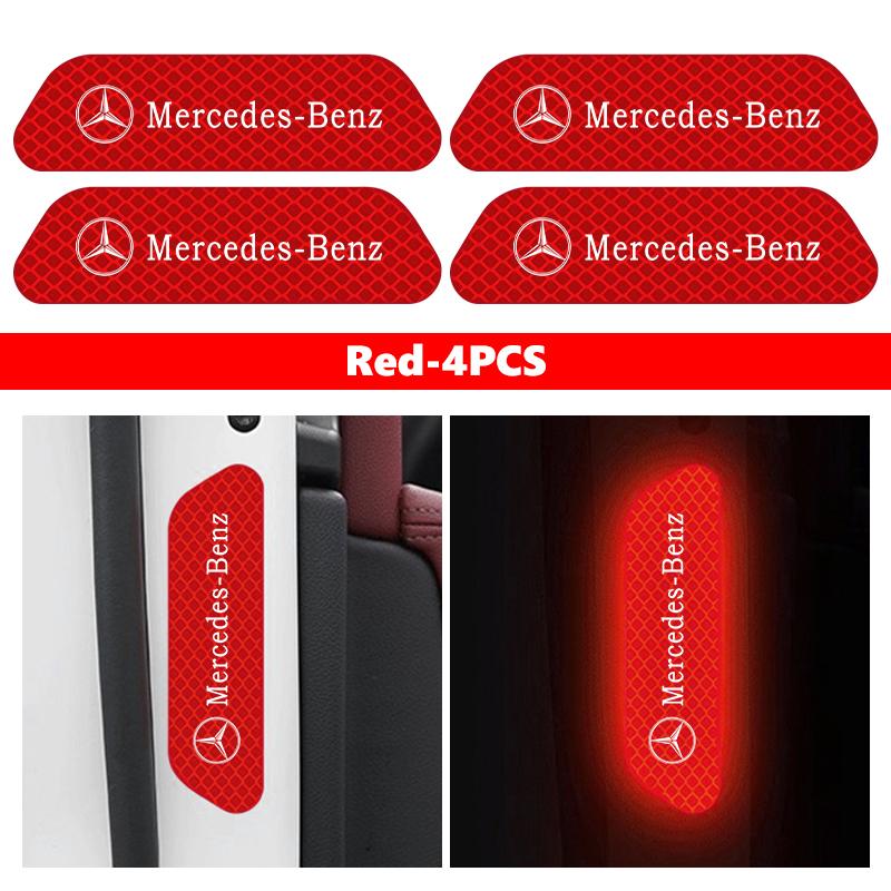 AAVU1 4pcs Reflective Car Accessories Door Sticker Safety Tape Inside Auto Accessories For Benz AMG W213 W124 W108 W126 Exclusive W204