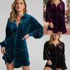 2025 Autumn Winter Women's Velvet Lapel Shirt Dress, Long Button Front Dress with Lantern Sleeves, Comfortable Casual Blouse Style Maxi Dress