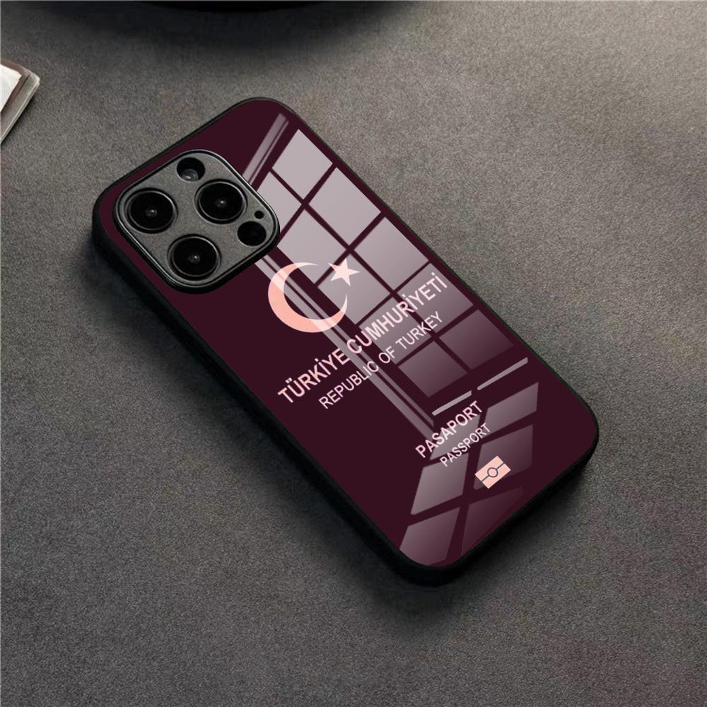 Чехол для телефона Паспорт Турции для 17 Pro Max IPhone 16 Pro 14 12 11 13 Mini X XR XS 15 Plus SE Стеклянная крышка