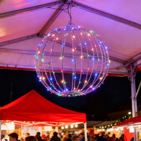 Рождественский светодиодный шар Складной большой светящийся шар для елки Металлический каркас Сферический светильник для внутреннего и наружного оформления Сад Патио Декор