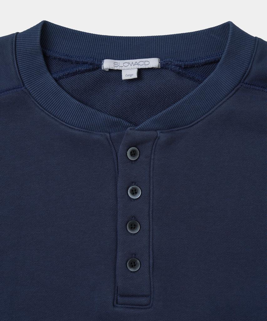 SLOWACID Washed Henley Neck Sweatshirt [Navy]