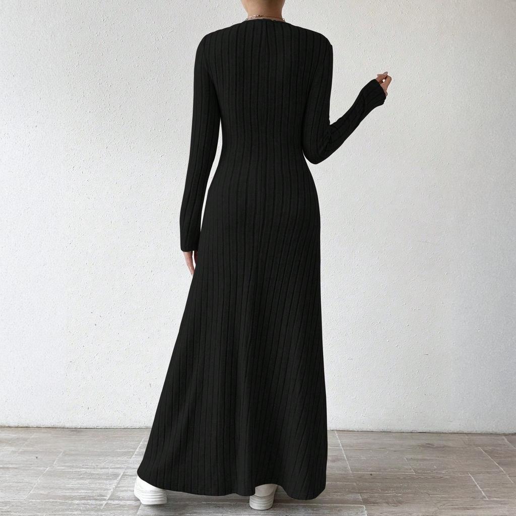 Women's Long Sleeve Dress Fall Casual T Shirt Loose Fit Pleated Front Dresses With Pockets