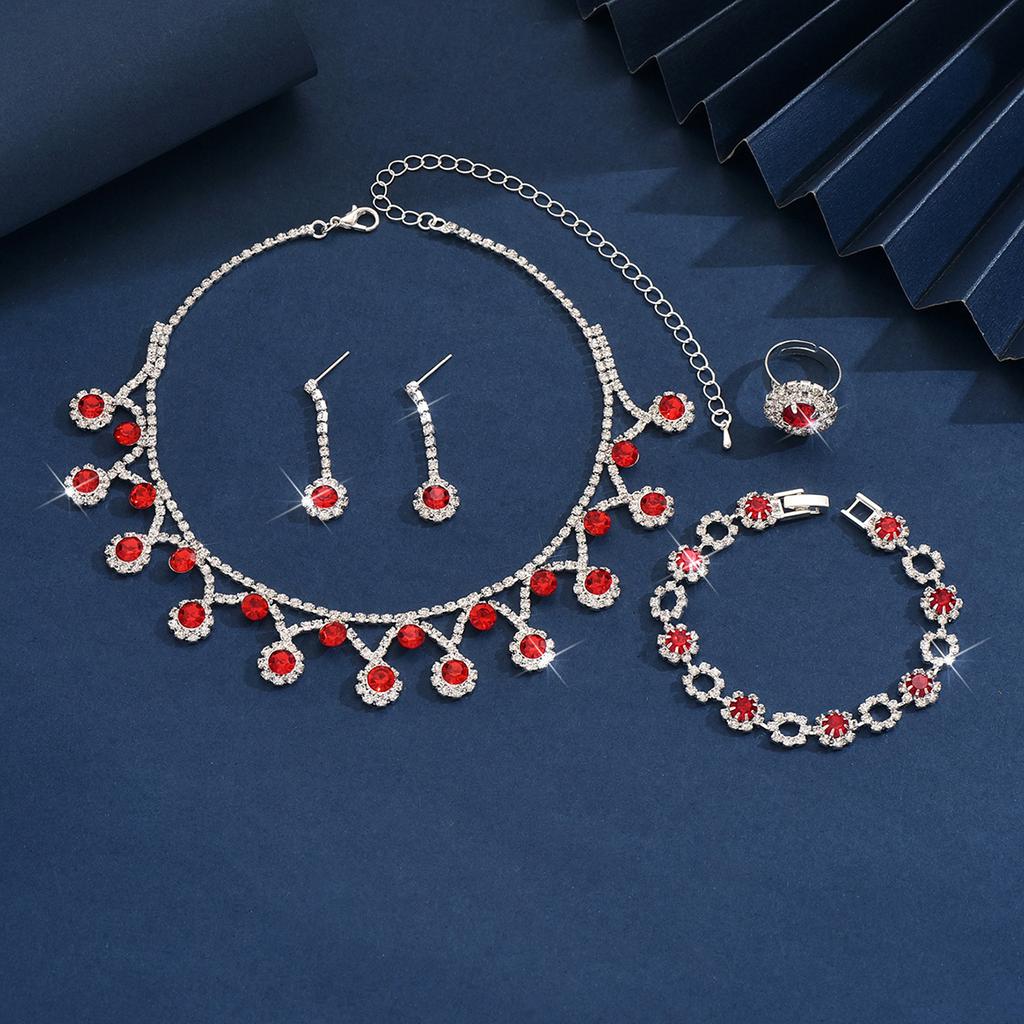 5 шт. Женский модный геометрический комплект украшений с цветами: ожерелье, серьги, браслет, кольца, циркон, свадебная вечеринка, фестиваль, подарок-8533