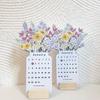 2024 Bloomy Flower Desk Calendar with Wooden Base Card Type 12 Months Jan To Dec 2024 Home Office School Monthly Desktop Calendar Decoration