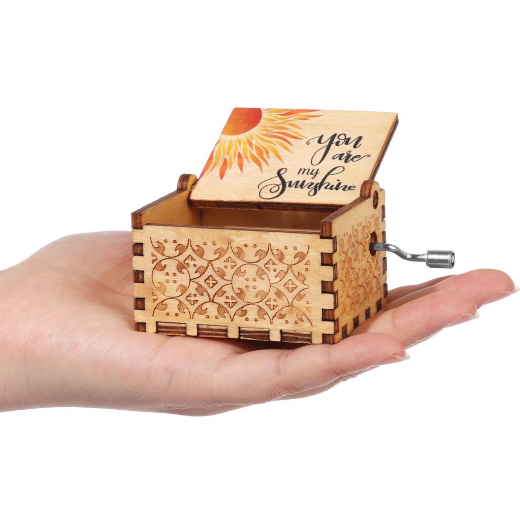 Christmas Wooden Hand-Cranked Black Laser Engraved Musical Boxes You are My Sunshine Music Box