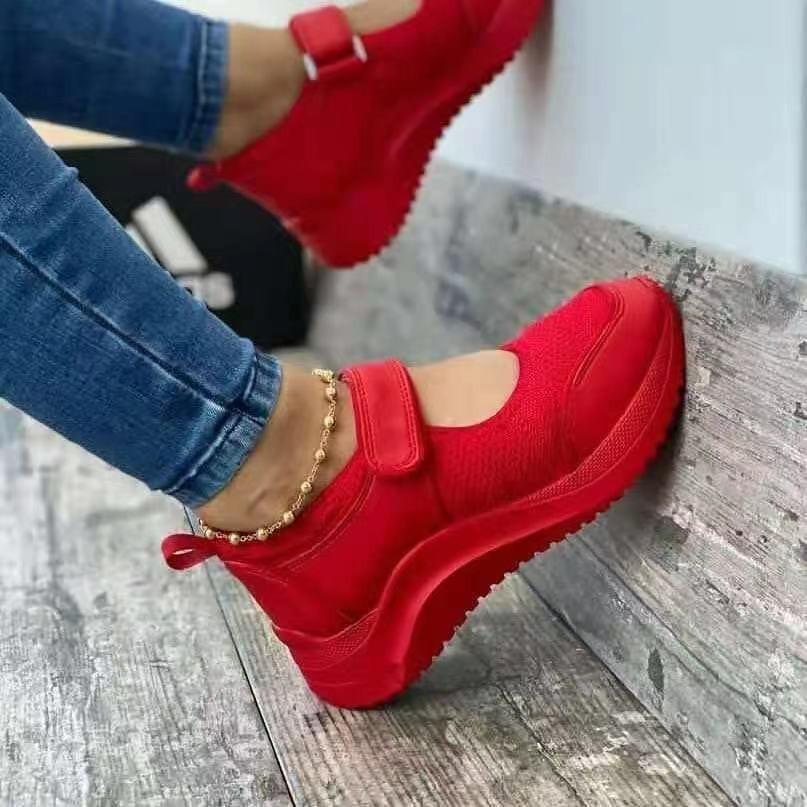 Весенние и осенние повседневные спортивные туфли-одиночки женские на плоской подошве с толстой подошвой на липучках однотонные летящие плетеные