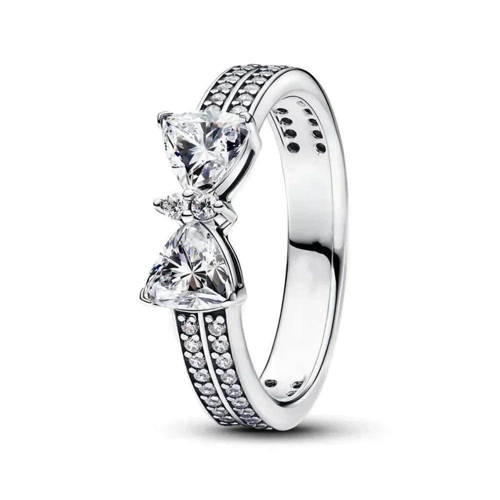 Luxury Original 925 Silver Heart Bow Pearl Flower Four Leaf Clover Ring fit Women's Fine Jewelry Valentine's Day Gifts