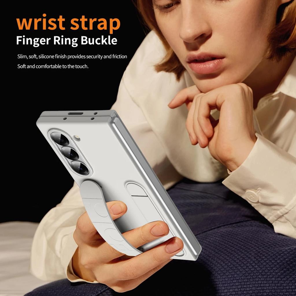 Wristband Foldable Stand Funda for Samsung Galaxy Z Fold 7 6 5 4 Fold6 5G Case Front Glass Lens Protection PC Plastic Cover Capa