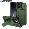 KEYSION Противоударный бронированный магнитный чехол для iPhone 17 16 Plus со сдвижной защитой камеры, подставкой и беспроводной зарядкой, задняя крышка для телефона