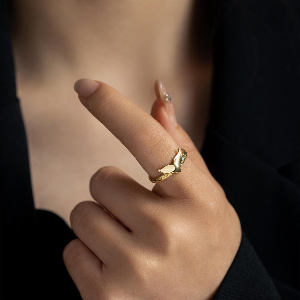 ANDYWEN Кольцо из стерлингового серебра 925 пробы, золото, рыбий хвост, регулируемое геометрическое кольцо неправильной формы для женщин, модные ювелирные изделия, подарки